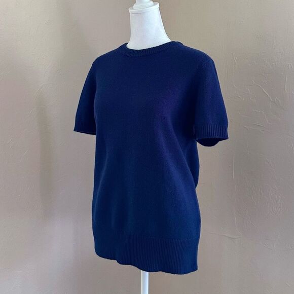 NWT Theory Cashmere Sapphire Blue Short Sleeve Tee Style Sweater Size M - Picture 3 of 11
